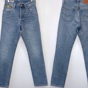 Levis 501 Super Mario Denim Jeans 24/26‎ Blue Light Wash Straight Leg Mid Rise